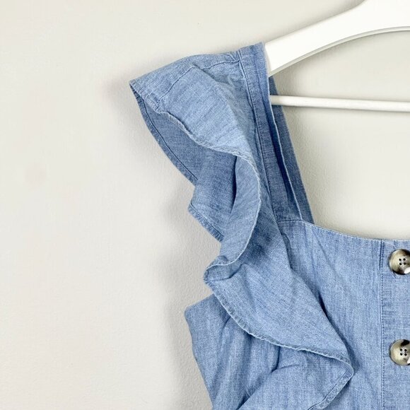 Topshop Ruffle Sleeve Chambray Button Front Dress - Picture 4 of 10